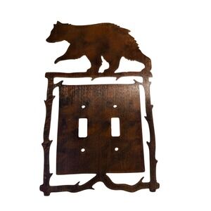 Brown Bear Rustic Light Switch Cover Metal Double Cabin Lodge Western